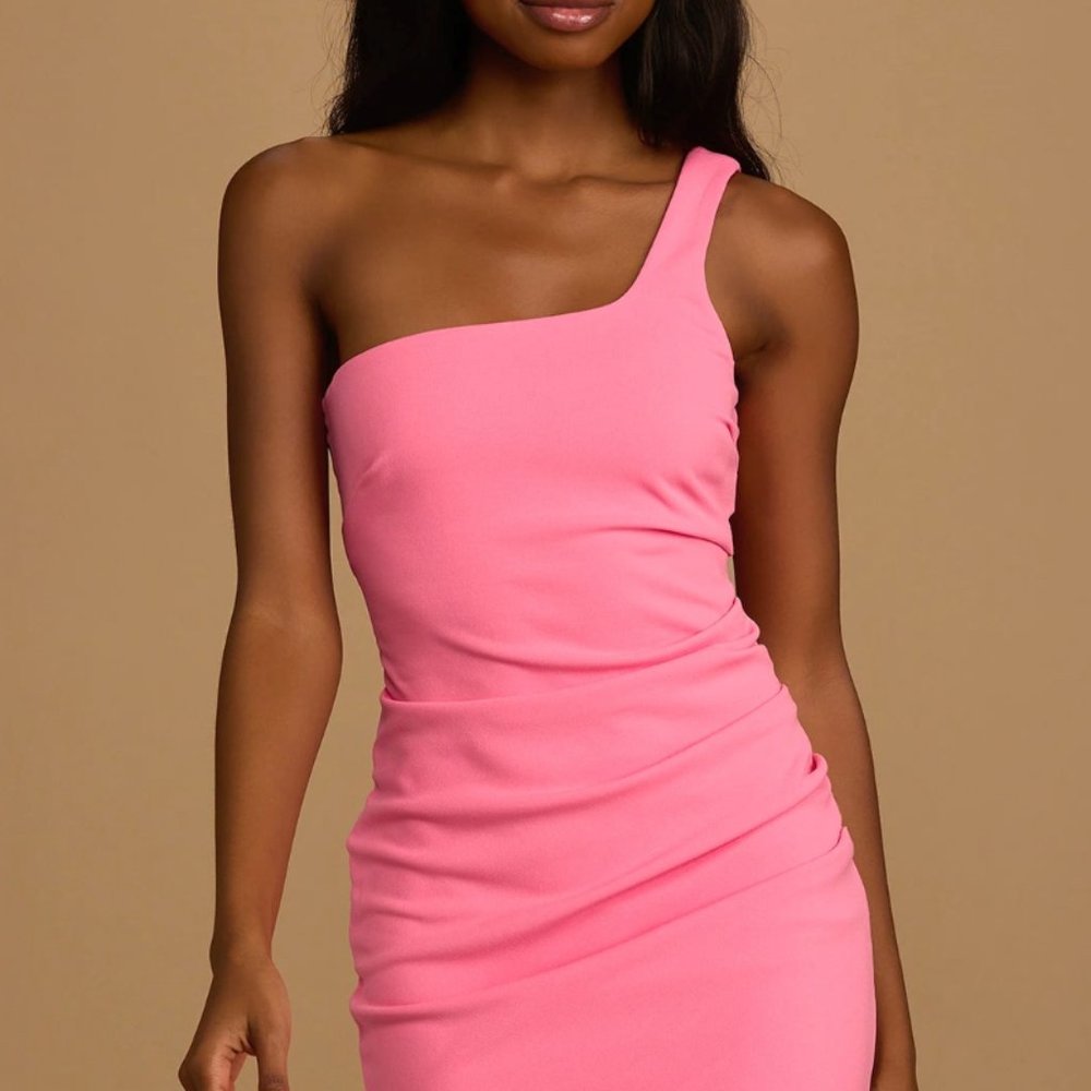 Lulus Style Strut Bright Pink One-Shoulder Bodycon Mini Dress - Small